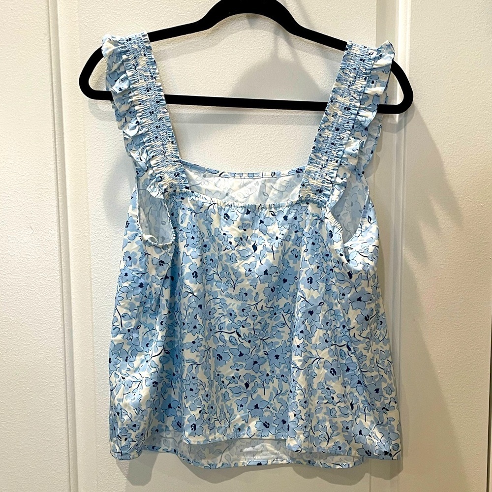 NEW…LUSH Blue Floral Ruffle Strap Blouse - Picture 2 of 4